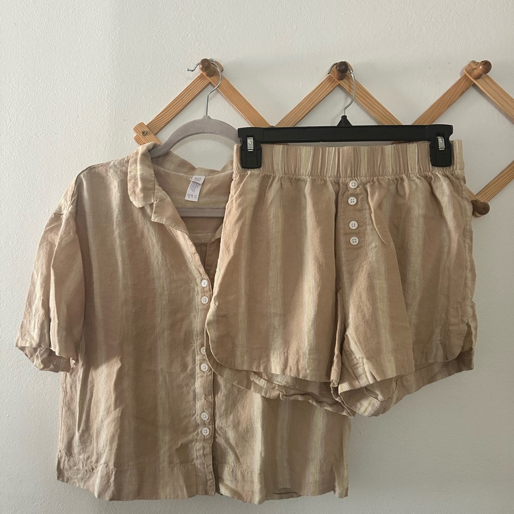 Stars Above Tan and White Relaxed Pajama Set